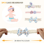 PALAY® 3pcs Headband for Baby Girl, Lace Flower Baby Headband, Bow Hair Bands for Baby, Elastic Baby Hairband, Cute Baby Girl Hair Bands for Toddler Girls Newborn Shower Gifts