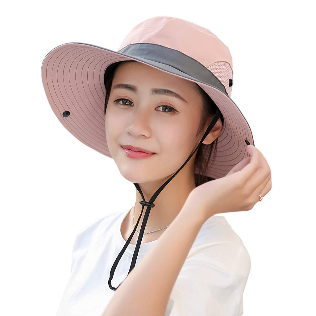 PALAY® Hat for Women Stylish Wide Brim Sun Hats for Women Summer Beach Hat with Ponytail Hole UPF 50+ UV Protection Mesh Bucket Packable Travel Cap Boating Fishing Outdoor X 2 Pink