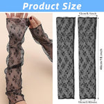 PALAY® 1 Pair Sheer Lace Arm Sleeve Loose Black Lace Arm Sleeve 15.6 Inches Elegant Lace Bridal Gloves Printed Fingerless Arm Covers