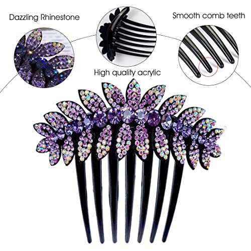 PALAY® Purple Leaf Hair Clips for Women Flower Hair Comb Pins Slide Hair Clips for Girls Crystal Barrettes Bridal Charm Hair Accessories(Purple)