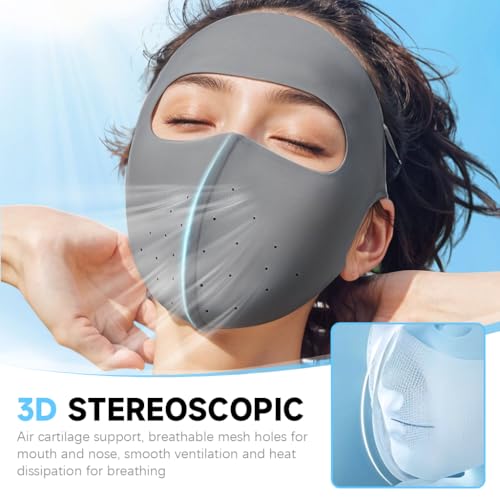PALAY® 3pcs Full Face Mask for Sun Protection, 3D Face Cover for Women, UPF 50+ Summer Mask Biking Driving Breathable Ice Silk Cooling Sun UV Masks (Reusable)