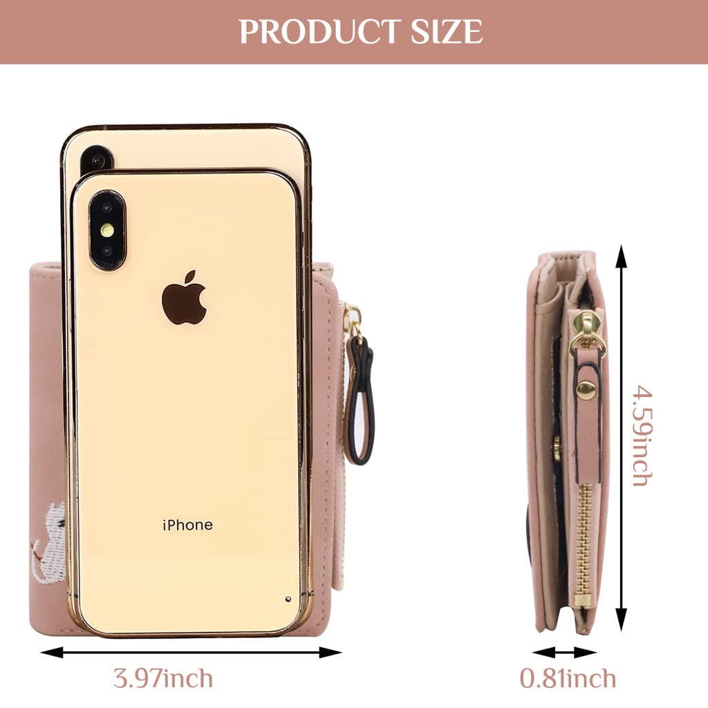 PALAY Wallets for Women for Daily Use with Smooth Zipper Pocket 12×9.5×2cm PU Leather Pink Purse