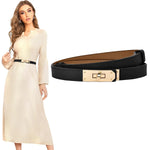 PALAY Waist Belt for Women Dresses with Metal Snap Button and PU Leather Black Design 65–105 cm