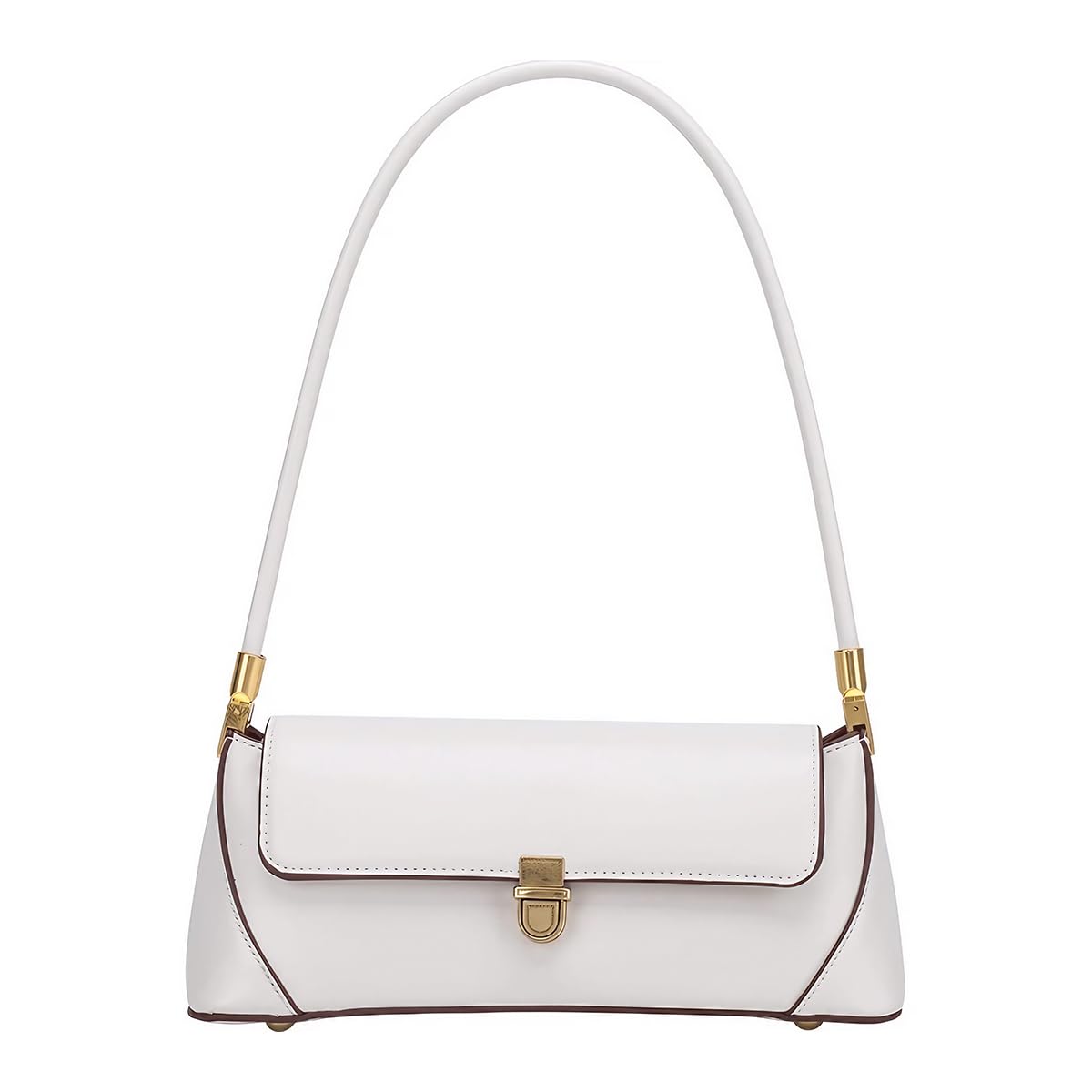 PALAY® Women Shoulder Bag Chic Hand Bag for Women Elegant White Evening Bag Fashion Golden Metal Buckle Design Hand Bag PU Leather Shoulder Bag, 28x9x11cm