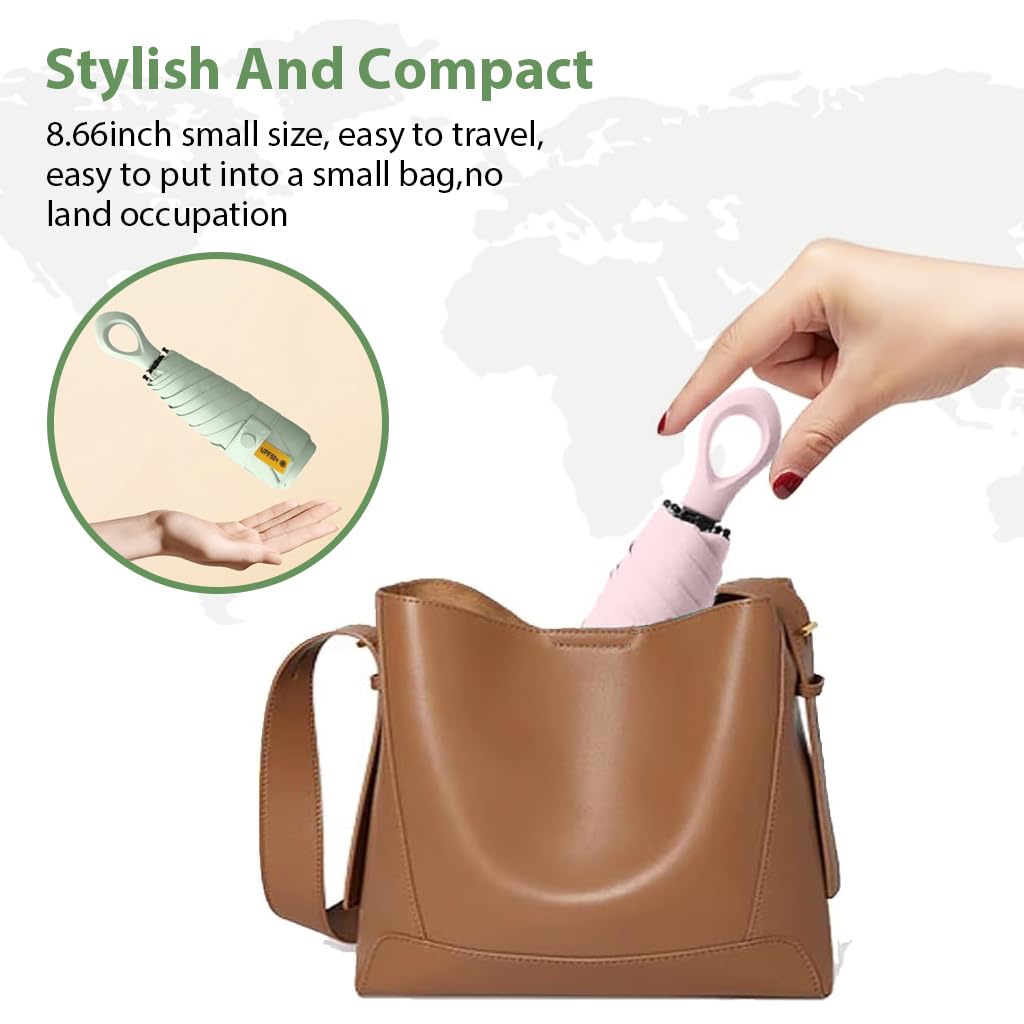 PALAY Mini Sun Umbrella for Travel with UPF 50 Protection and 6 Strong Ribs | Rubberized Ring Handle