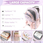 PALAY® Girls Backpack School with Small Zipper Pouch Fashion Pink Nylon Padded Shoulder Straps Handle Design Multi Compartment Large for Camping Travel 3 PCS