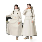 PALAY® High Collar Motorcycle Raincoat with Hood, Folding Hand Guard Flaps, PVC Full-Cover Riding Poncho with Front Pocket, Adult Women Raincoat for E-Bike, Scooter & Outdoor Riding, L, Beige