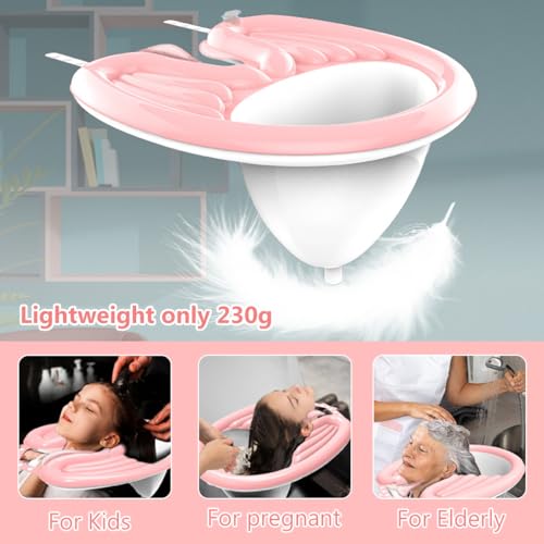 PALAY® Inflatable Hair Washing Basin Rinse with Drain Pipe Hair Washing Basin for Adult, Bedridden Patients, Elderly, Pregnant Women, Adjustable Wearable Lightweight Inflatable Hair Washing Basin