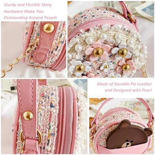 PALAY® Sling Bag For Girls, Cute Bags For Girls Floral Pearl Purse For Girls Princess Casual Handbags For Girls Pink Floral Pear Girls Bags Stylish Latest Small Bags For Girls-Gift For Girls