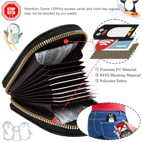 PALAY® Girls Card Bag Travel Card Holder with 10 Compartments Wallet Organizer Bag Zipper Pouch PU Cartoon Penguin Zipper Card Bag RFID Blocking Travel Card Holder 2 PCS