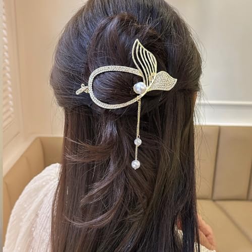 PALAY® Hair Clips for Women Tassle Mermaid Tail Jaw Hair Claws Hair Bun Accessories French Style Banana Clips Non Slip Rhinestone Twist Hair Barrette - Gold