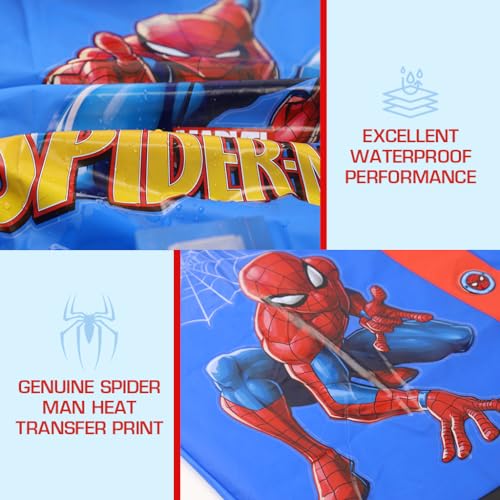PALAY® Rain Coat for Kids Spider Man Poncho Raincoat for Kids 6-9 Years Boys Girls With Pockets Wide Brim Hooded Poncho Safe School Bag Rain Cover Spider print Recommended Height 130-140CM(XL Size)