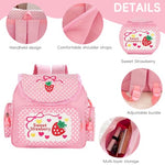 PALAY® Kawaii Canvas Backpack for Girls Pink Sweet Strawberry Embroidery Decal Lace Travel Multi Pockets Book Bag Casual Day Bag Children's Day Gift