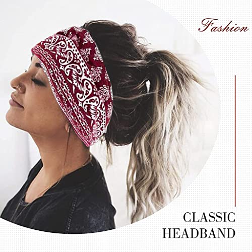 PALAY® Women Men Bohemian Headbands for Workout, Running, Tennis, Badminton, Marathons, Cycling, Stretch Wide Hair Bands Stylish Yoga Sweatband-2PCS