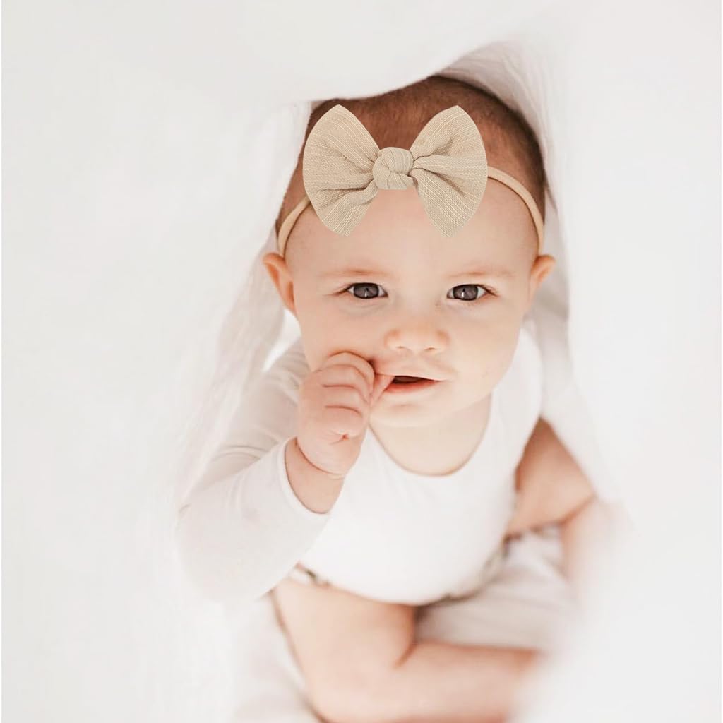 PALAY Baby Headband Set for Newborn Girls with Soft Elastic Nylon Bows | 4pcs Multicolor
