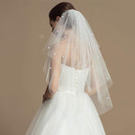 PALAY Bridal Veil for Brides featuring White Short Design with Pearl and Rhinestone Detail