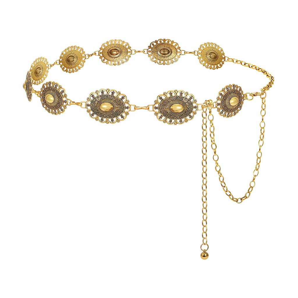 PALAY Belt for Women Dresses with Golden Metal Concho Chain for Saree and Boho Style