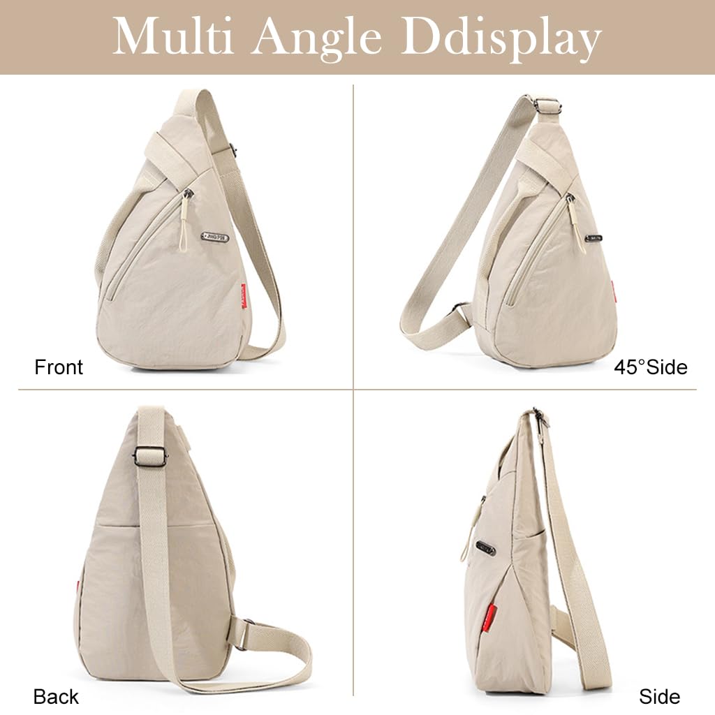 PALAY Chest Bag for Everyday Use with Zipper Pouch and Handle in Beige | Unisex Sling