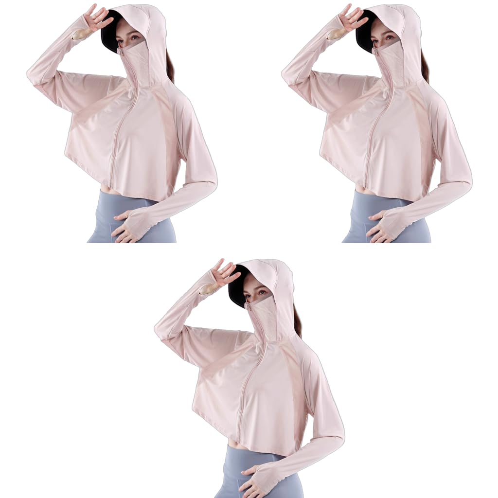 PALAY Sun Protection Jacket for Women UPF 50 Plus with Wide Brim Cap and Full Zip Hoodie | Lightweight Pink 3 PCS Set