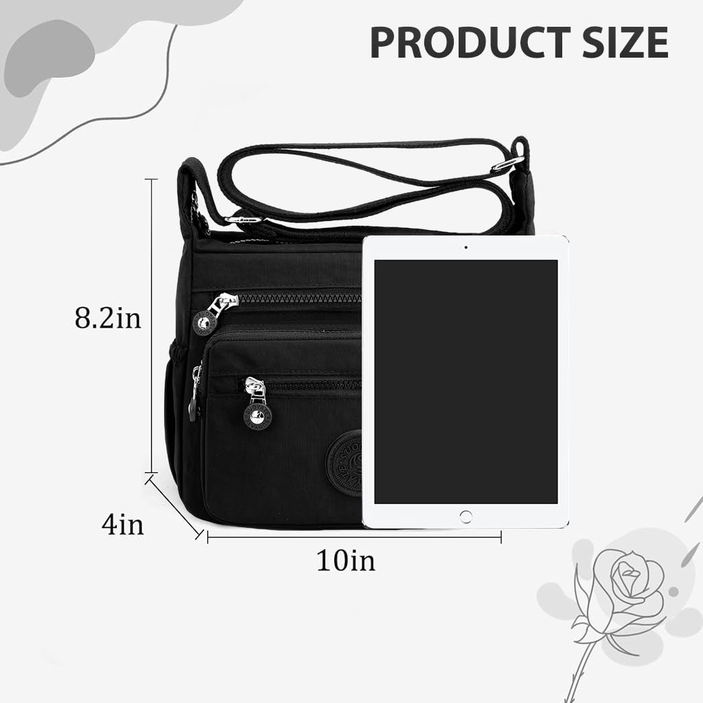 PALAY Women Crossbody Bag for Travel and Daily Use with Multi Layer Compartments | Black Nylon 10.2x8.2 in