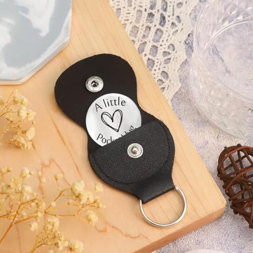 PALAY® Pocket Hug Token Keychains, Long Distance Relationship Gifts Stainless Steel Double Sided Inspirational Gift with PU Leather Keychain