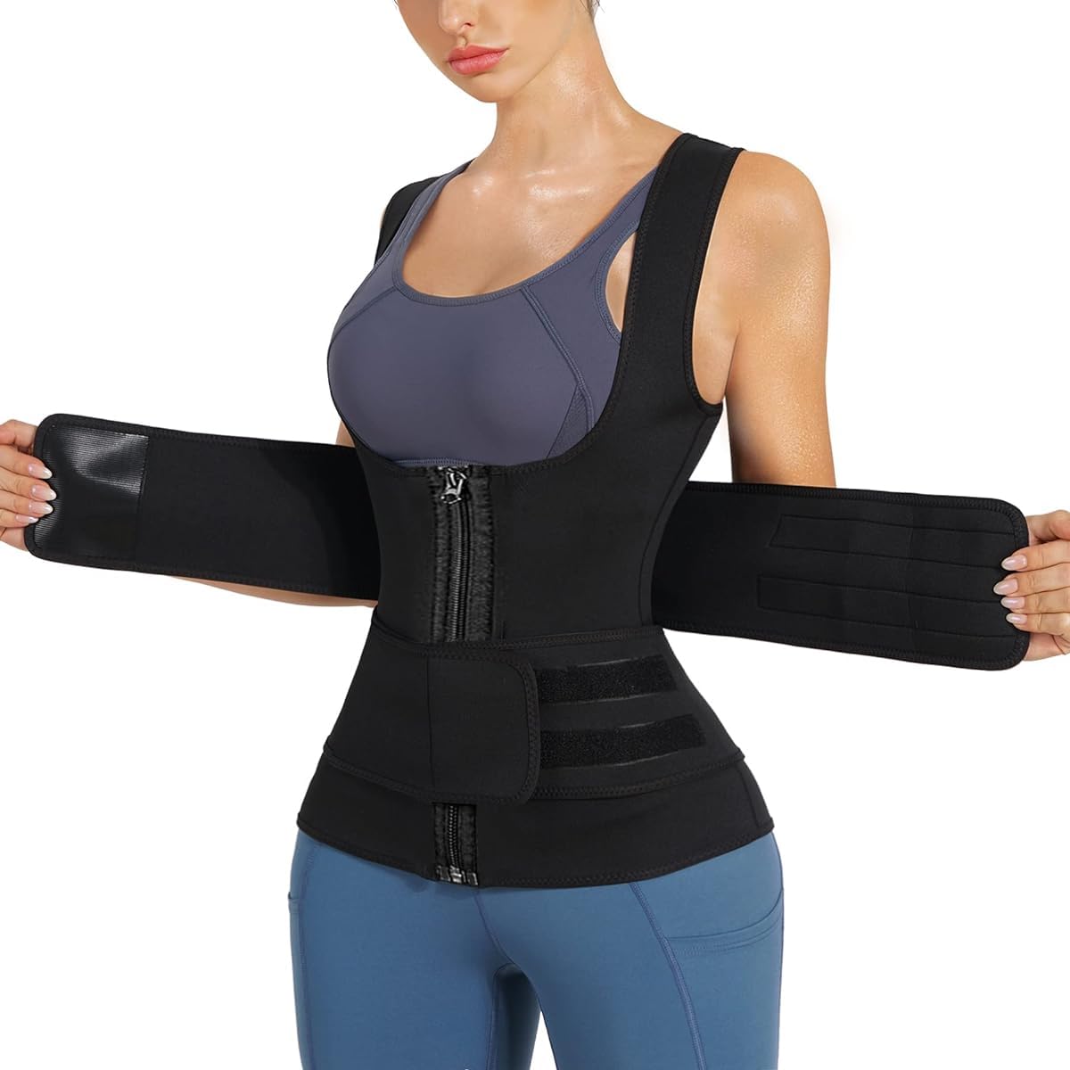 PALAY Waist Trainer for Women featuring Dual Belt and Zipper Design with Polyester Black | Size L 84cm Bust 78cm Waist