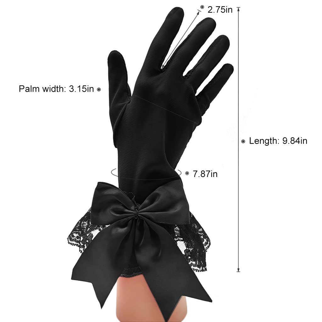 PALAY® 1 Pair Lace Gloves for Women Girls Black Gloves,Butterfly Bow Design Elegant Bridal Short Mittens for Wedding Party Festival Photography