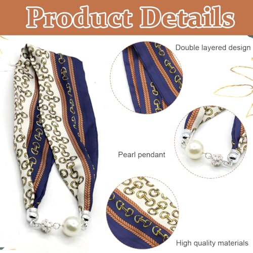 PALAY® Satin Scarf for Women Stylish Silk-Like Neck Scarf Fashion Print Neckerchief Necktie Scarf with Big Pearl Magnetic Closure