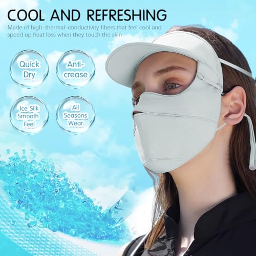 PALAY® Full Face Sun Mask for Women UPF 50 Face Cover with Detachable Brim Reusable Summer Cooling Mask for Cycling Golfing Green Full 3PCS
