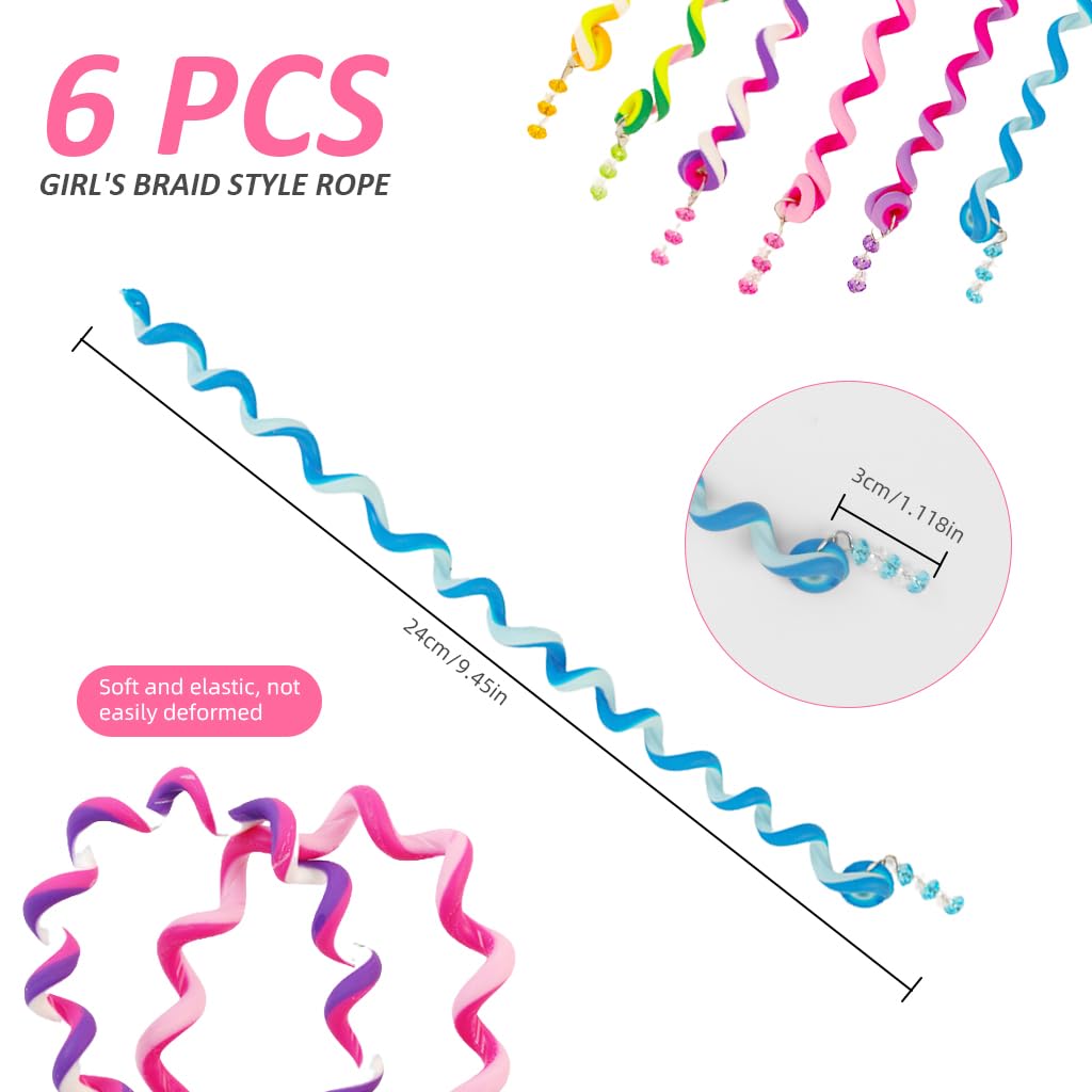 PALAY Spiral Hair Braids Makers 6Pcs 10in with Beaded Charms for Girls Kids Party | Easy Styling Accessories
