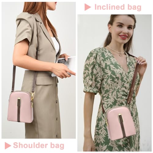 PALAY® Sling Bag Stylish PU Women Crossbody Phone Double Layer Daily with Detachable Shoulder Belt Casual Zipper Pouches Gift Pink 3PCS