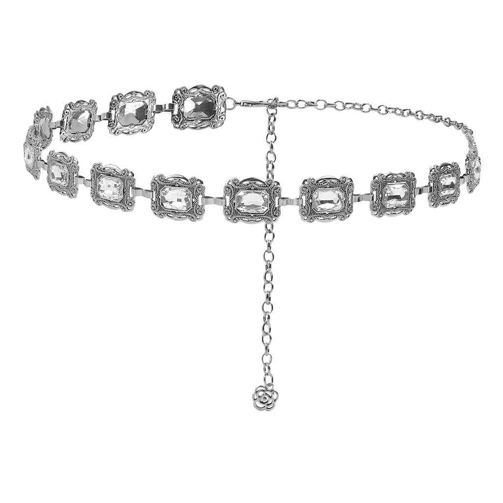 PALAY Belt for Women featuring Adjustable Chain Fit and Crystal Alloy Design | Silver Boho Waist Chain