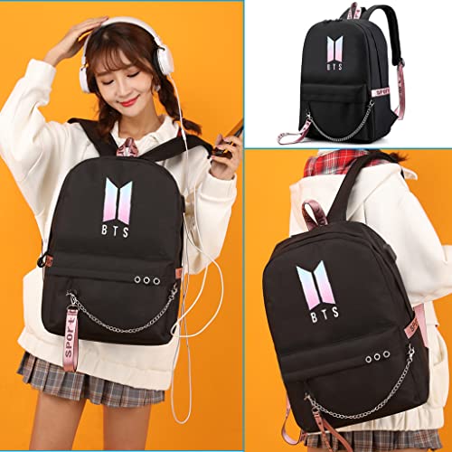 SANNIDHI® Kpop Bangtan Boys Casual Backpack Daypack Laptop Bag School Bag Bookbag Shoulder Bag with USB Charging Port