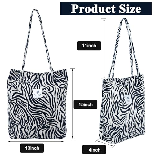 PALAY® Tote Bag Corduroy Fashion Zebra-stripe Print Color Hand Bag for Women Shoulder Bag for Shopping, Commuting, Shopping Bag, Large Grocery Bag