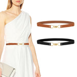 PALAY Waist Belt for Women Dresses with Metal Interlock Buckles, 2pcs Elastic PU Set | Black and Brown Slim Belts for Jeans and Blazers