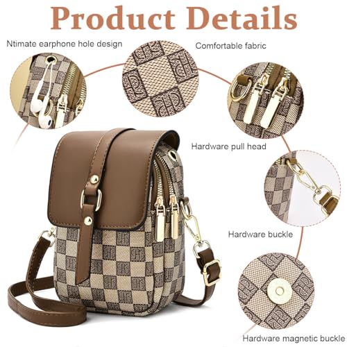 PALAY® Sling Bag for Women Crossbody Bag for Women Phone Bag Stylish PU Leather Mobile Cell Phone Holder Pocket Purse Wallet Sling Bag Mini Shoulder Bags (Brown) 2 PCS