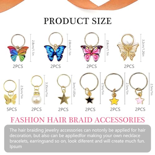 PALAY® 20Pcs Butterfly Charms Hair Rings Butterfly Pendent Charms for Dreadlocks Girls Hair Accessories Butterfly Ring Charms Pearl Rings Charms for Braids Pendent Charms Hair Styling Accessories