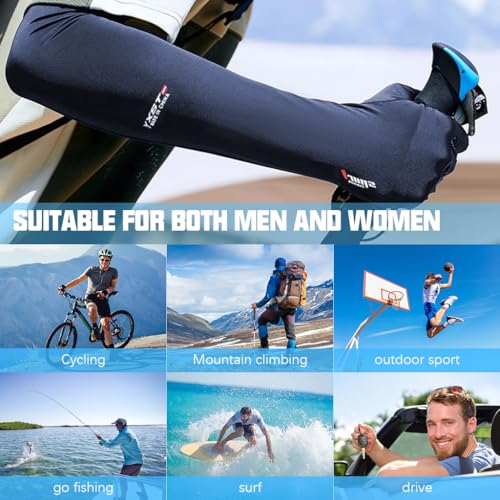 PALAY® Hand Gloves for Sun Protection Bike Riding Non-Slip Touch Screen UV Arm Sleeves Men Women Silk Cooling Breathable for Driving Cycling Blue 2PCS
