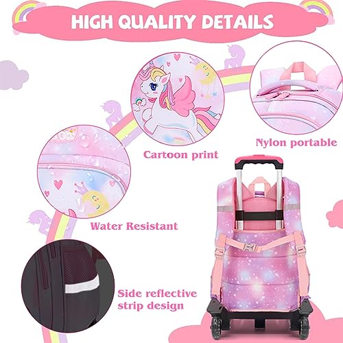 PALAY® School Bags for Girls Kids Unicorn Bags for Girls School Bags on Wheel Detachable Wheel Stand Gift School Bag for Girls Primary