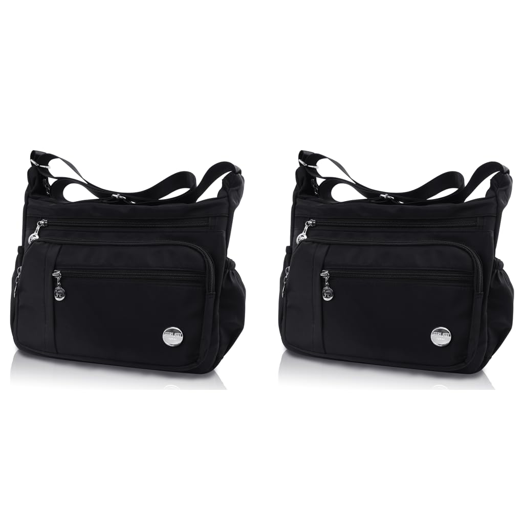 PALAY Women Shoulder Bag for Everyday Use with Multi Pocket Design and Adjustable Strap Black 2 PCS