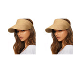 PALAY Womens Sun Visor Hat for Beach and Travel with Adjustable Strap UPF 50 Khaki 2 PCS
