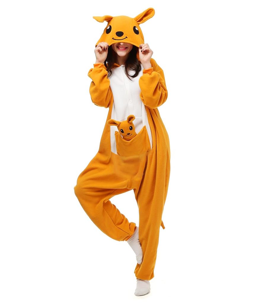 PALAY Cartoon Kangaroo Pajama for Women with Zipper Collar Hood and Pocket | Soft Polar Fleece Loungewear