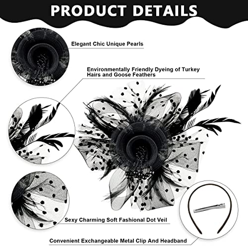 PALAY® Black Fascinator Hats for Women Flower Mesh Feathers Headband Cocktail Tea Party Headwear Vintage Ladies Hair Clip Fascinators