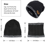 PALAY® Black Winter Warm Knitted Hats with Neck Gaiter Knitted Scarf Set,Beanie Cap Hat Neck Hat for Men and Women