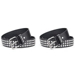 PALAY Punk Rock Studded Belt for Women featuring Three Rows of Studs 113cm PU Leather | 2 PCS Black