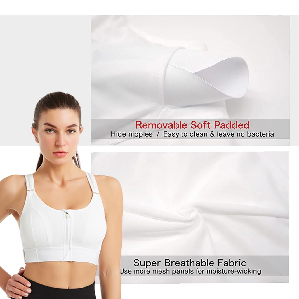 PALAY Sports Bra for Women with Front Zipper and Adjustable Straps | High Impact Gym Support