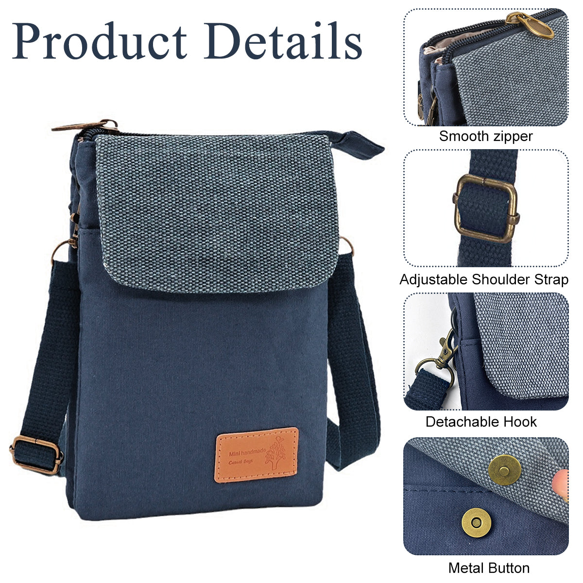 PALAY® Phone Sling Bag Canvas Mini Phone Bag Multi Layer Phone Pouch Fashion Mini Sling Bag Phone Pouch Shoulder Bag Crossbody Phone Bag with Detachable Shoulder Strap