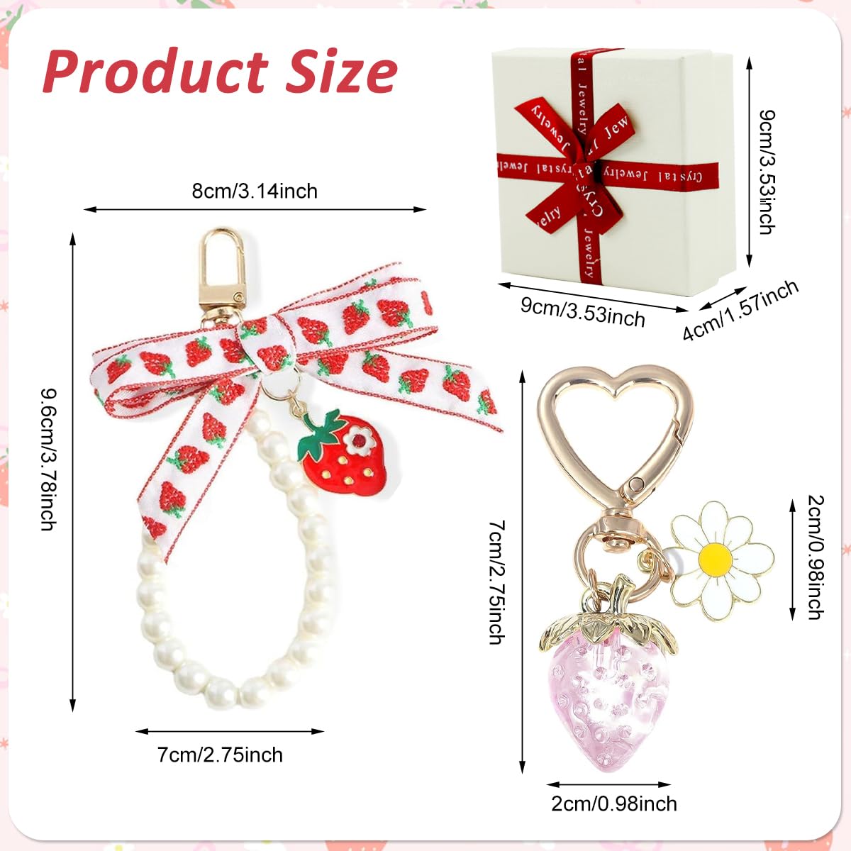 PALAY Strawberry Keychain for Girls featuring Heart Shape Carabiner and Acrylic Beads | 2Pcs Bag Charm Gift
