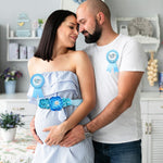 PALAY Mom to Be Flower Sash Set for Baby Shower with 70 in Belt and Blue Chiffon Flowers | Daddy to Be and Mommy to Be Pins