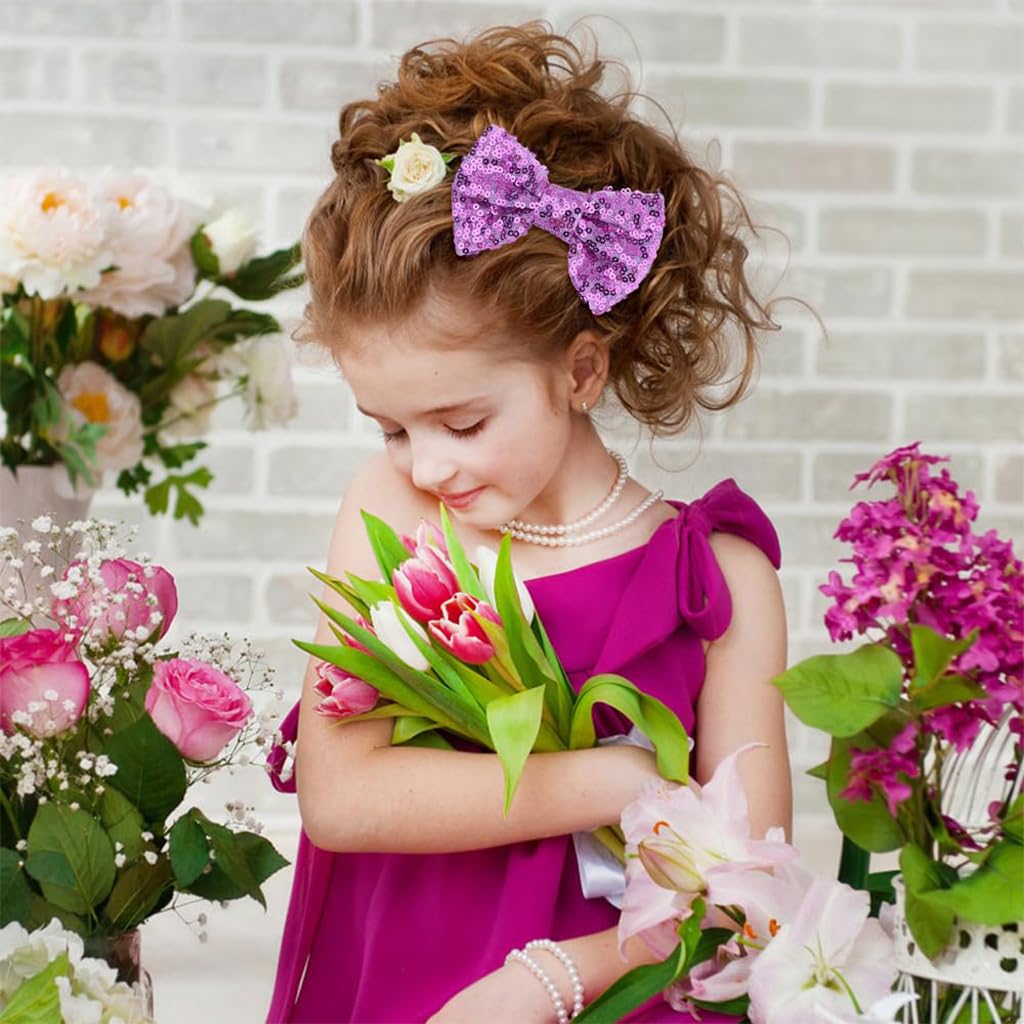PALAY Hair Clips Set of 15 for Girls featuring Sequin Bows and Purple Headbands | School and Party Accessories